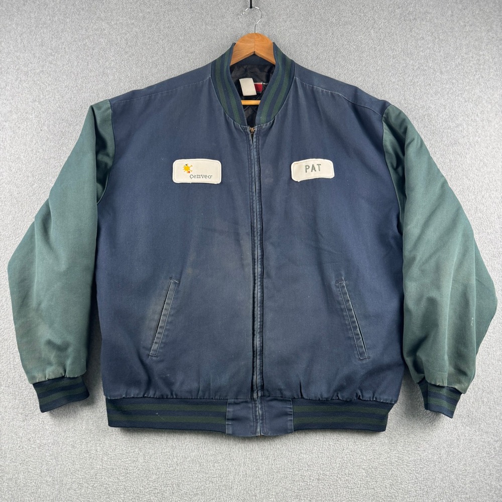 Vintage Red Kap Jacket Mens XXL Blue Cenveo Pat Quilted Work Bomber JT40NG2